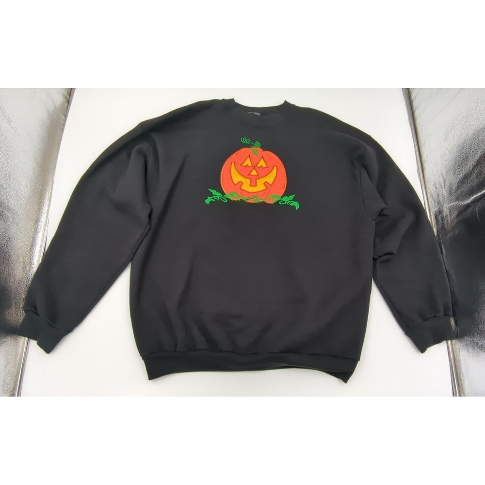 Vintage Tultex‎ Halloween Pumpkin Applique Teacher Cute Sweatshirt Women XXL 90s